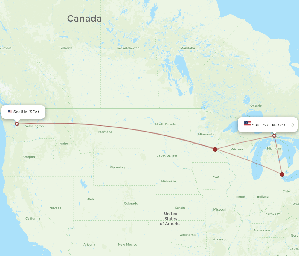 SEA to CIU flights and routes map