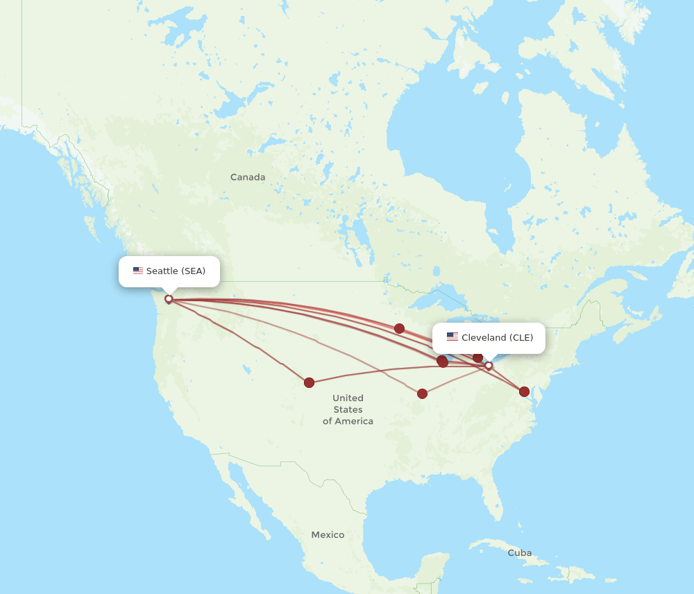 SEA to CLE flights and routes map