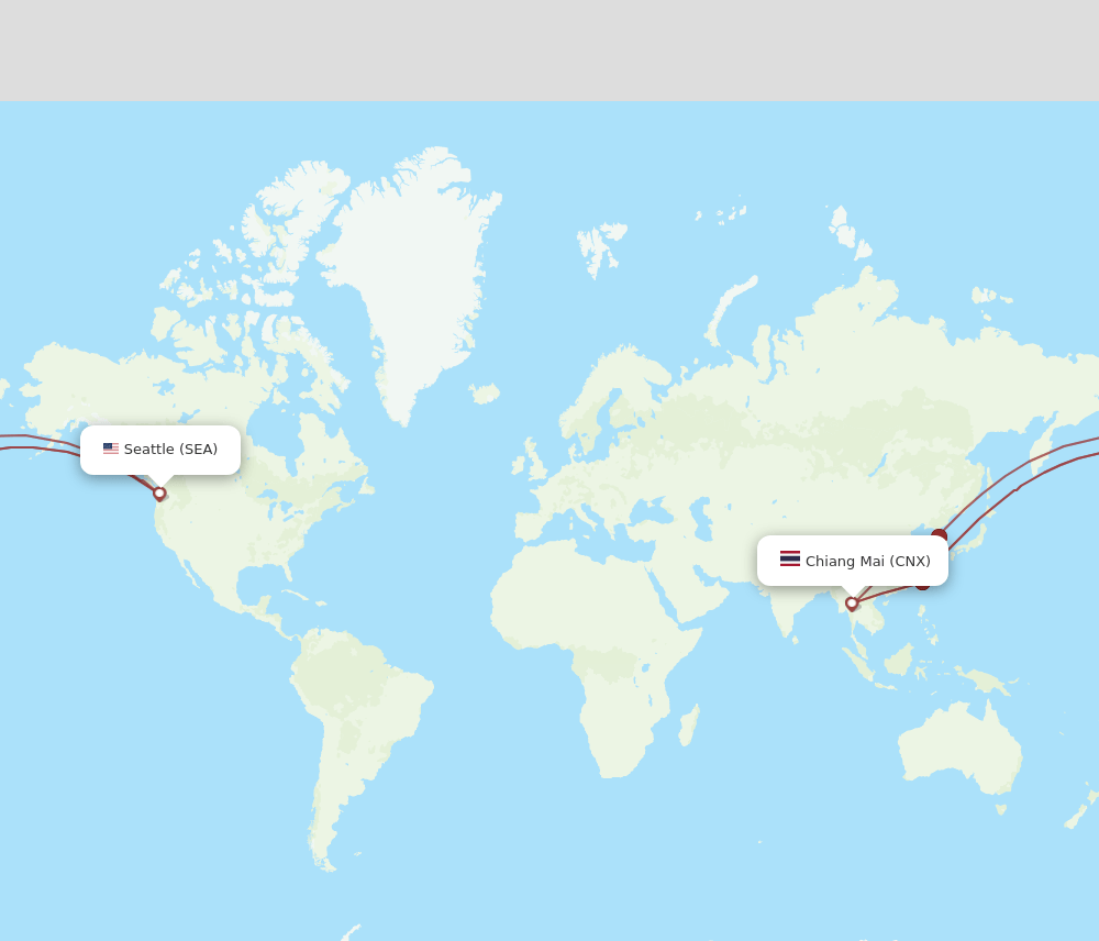 Chiang Mai - Seattle route map and flight paths