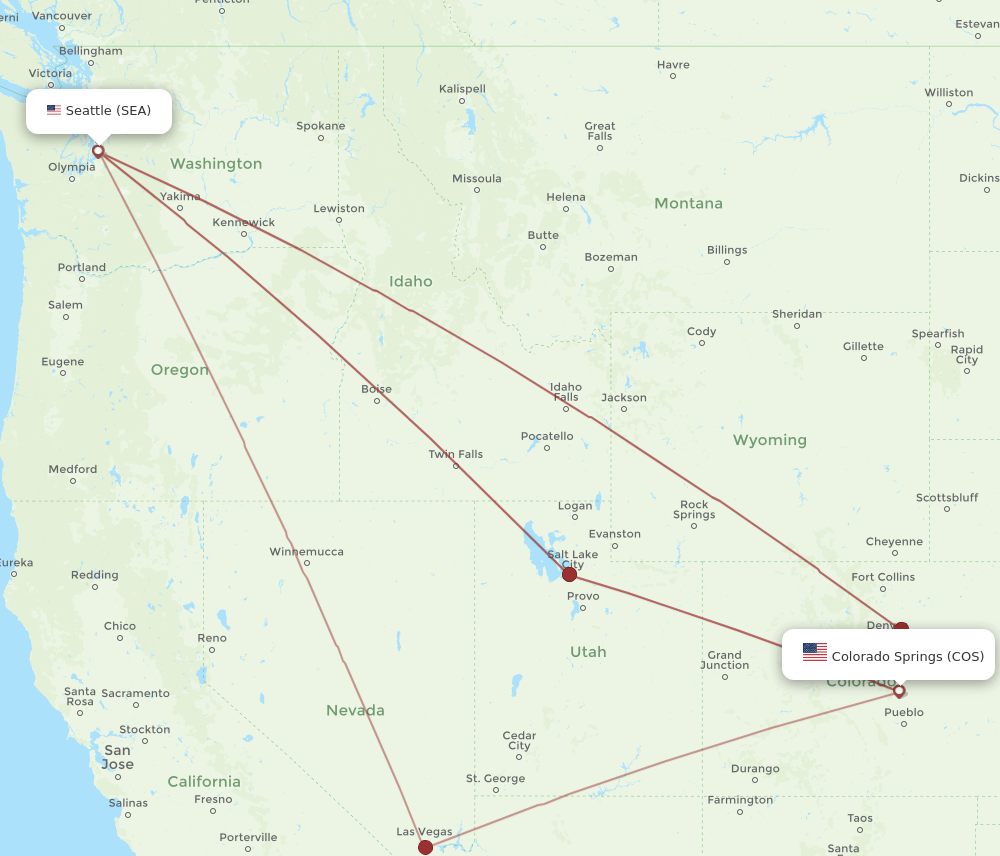 SEA to COS flights and routes map