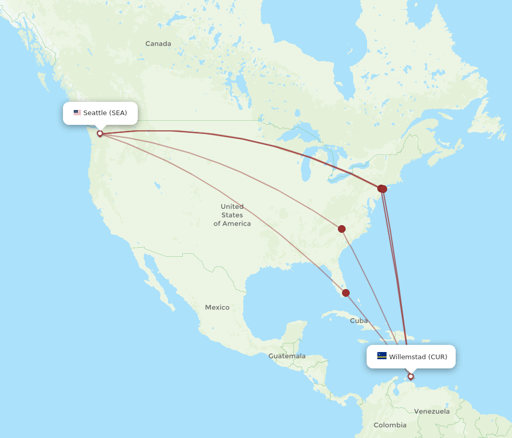 SEA-CUR flight routes