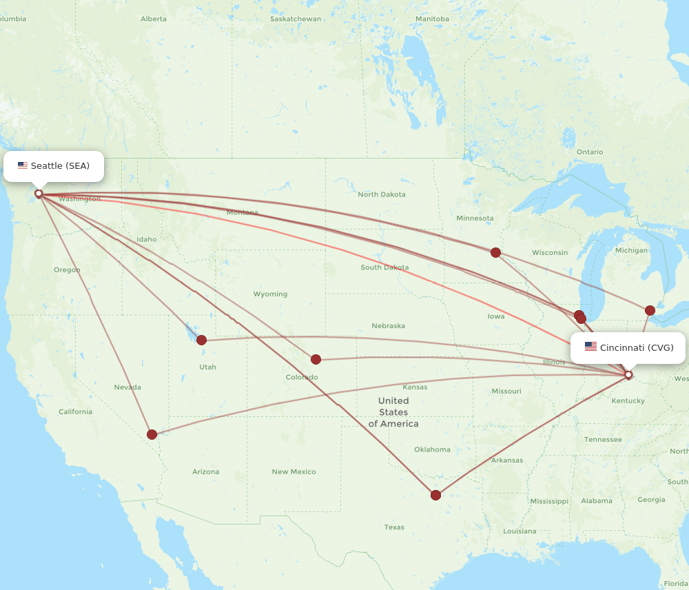 SEA-CVG flight routes