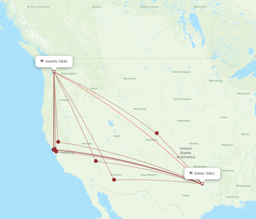 SEA-DAL flight routes