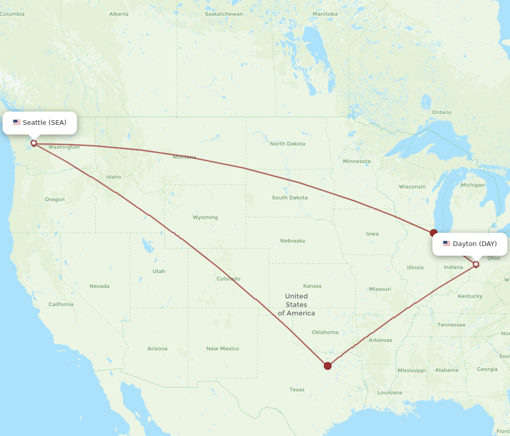 SEA to DAY flights and routes map