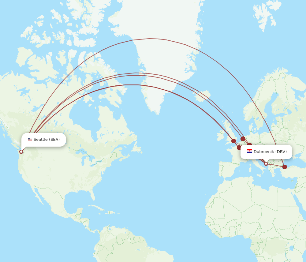 SEA-DBV flight routes