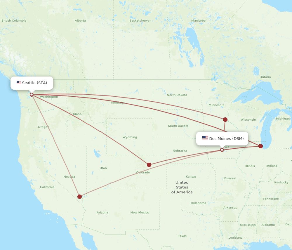 SEA-DSM flight routes