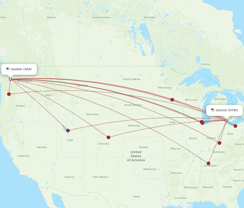 SEA-DTW flight routes