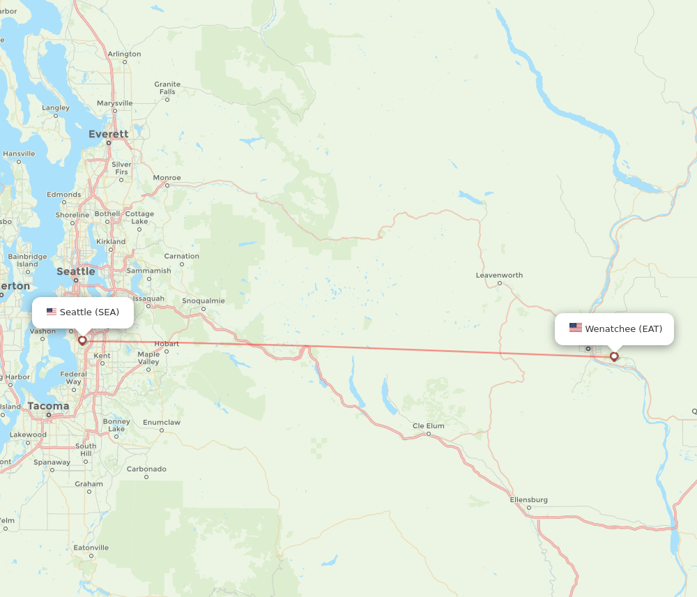 Seattle - Wenatchee route map and flight paths