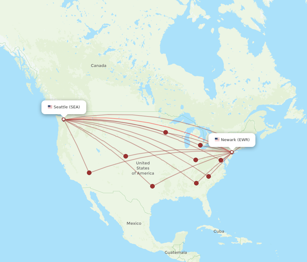 SEA to EWR flights and routes map