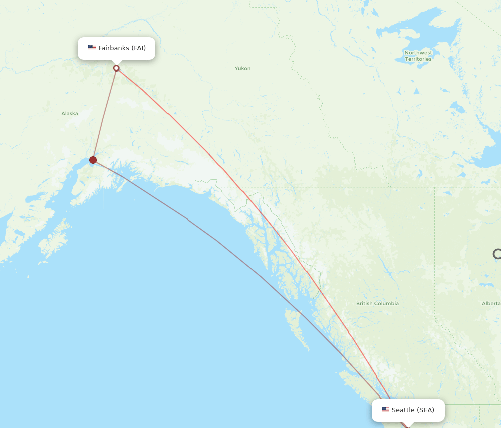 SEA to FAI flights and routes map