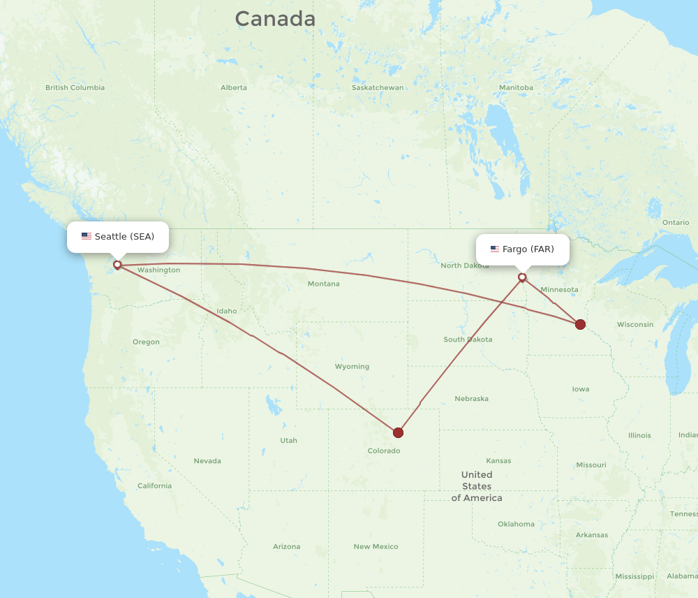 SEA to FAR flights and routes map