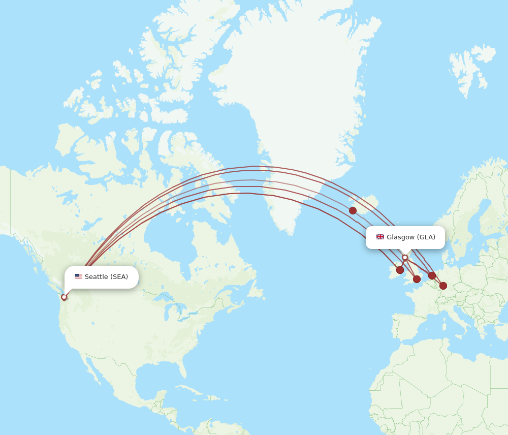 SEA to GLA flights and routes map