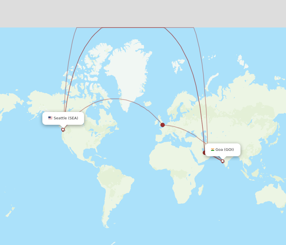 Seattle - Goa route map and flight paths