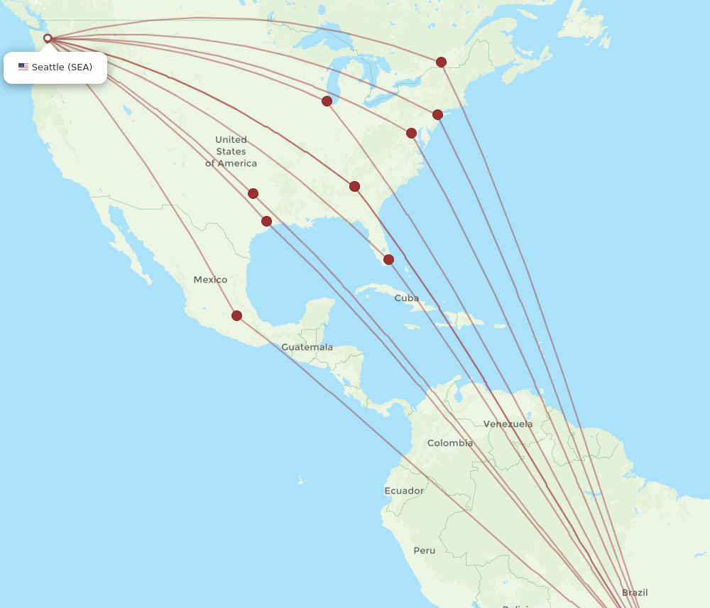 SEA to GRU flights and routes map