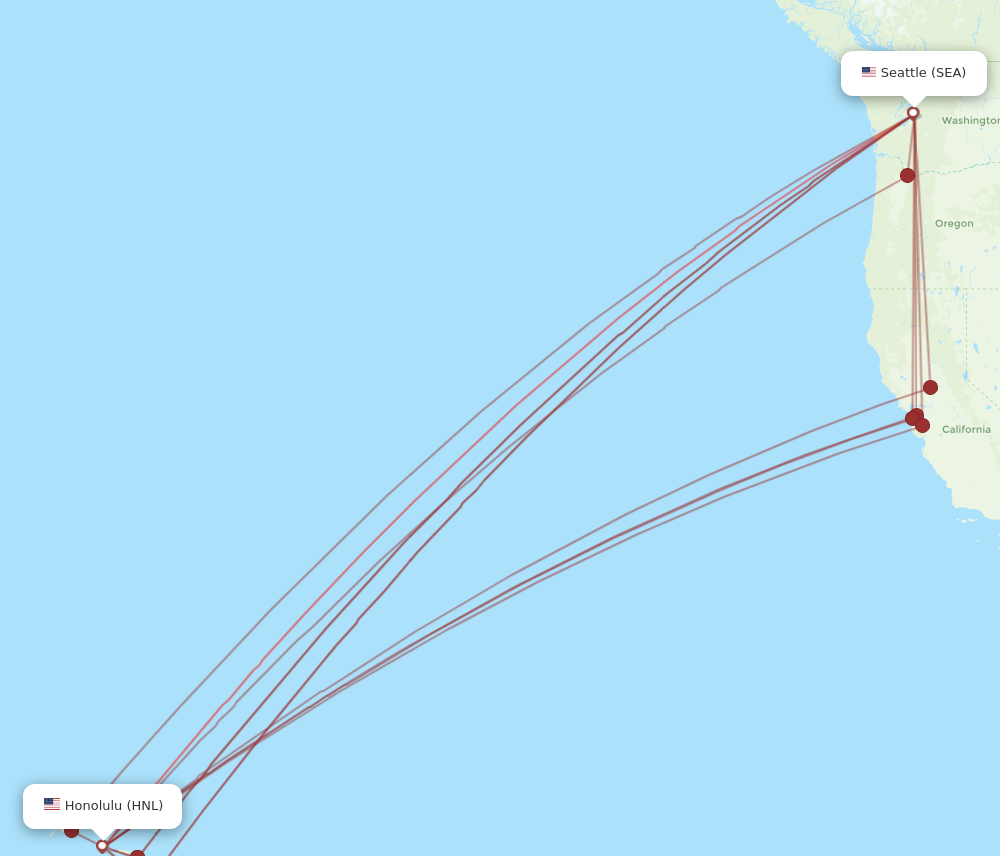 SEA to HNL flights and routes map