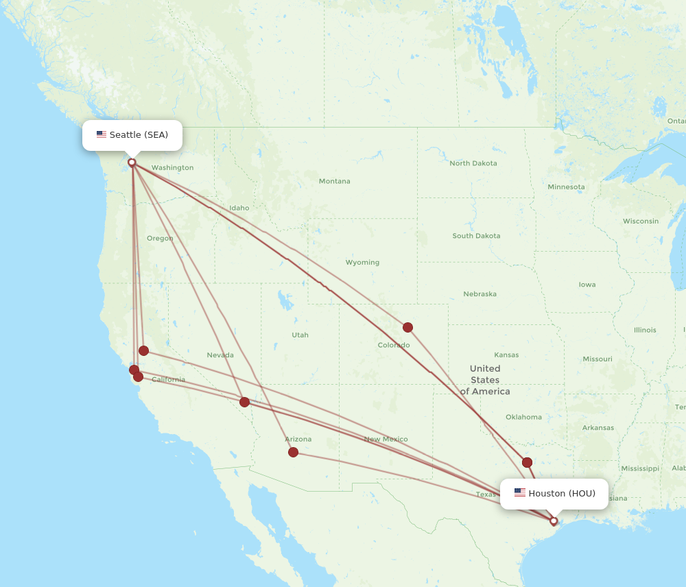 SEA to HOU flights and routes map