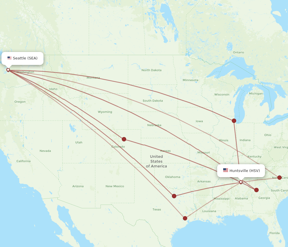 SEA to HSV flights and routes map