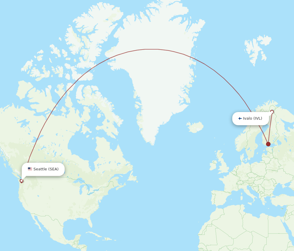 Seattle - Ivalo route map and flight paths