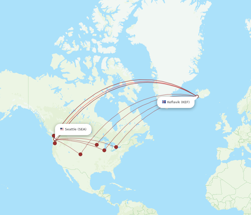 SEA to KEF flights and routes map