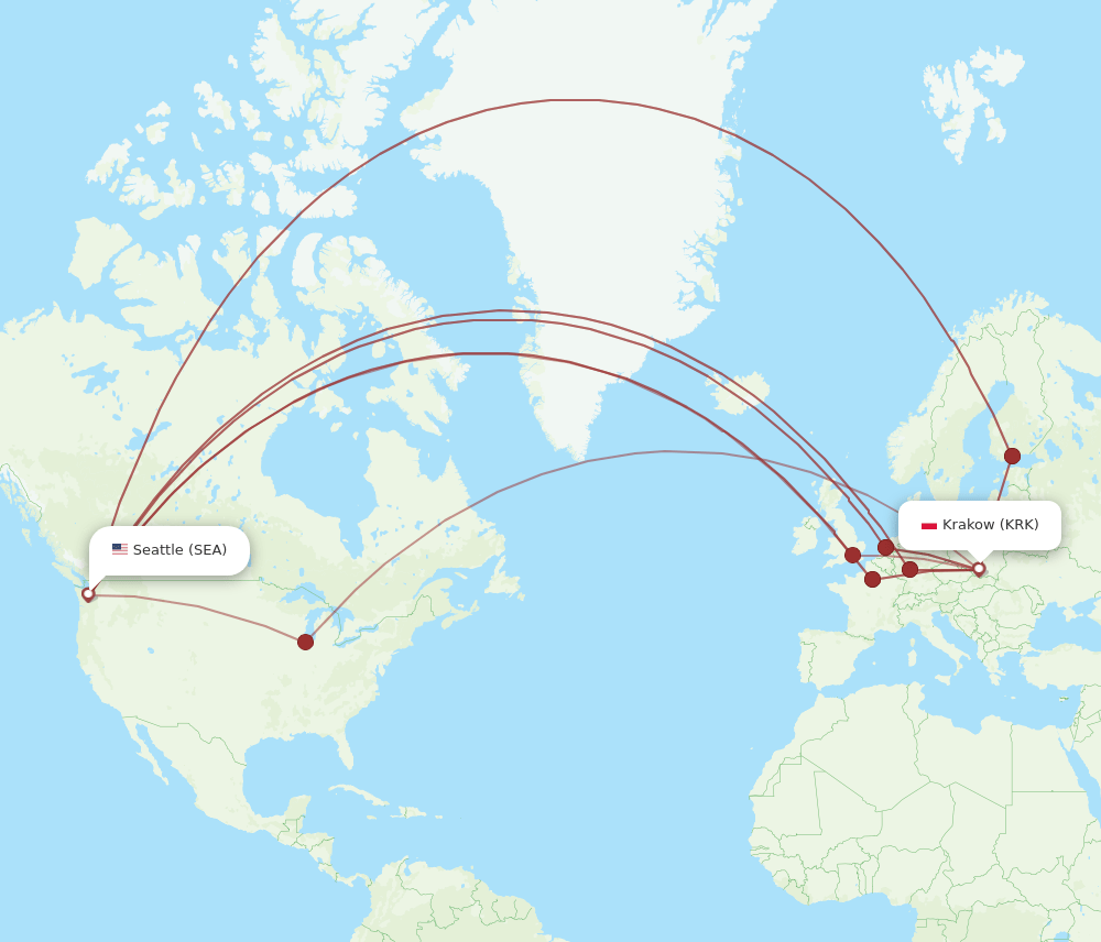 SEA-KRK flight routes