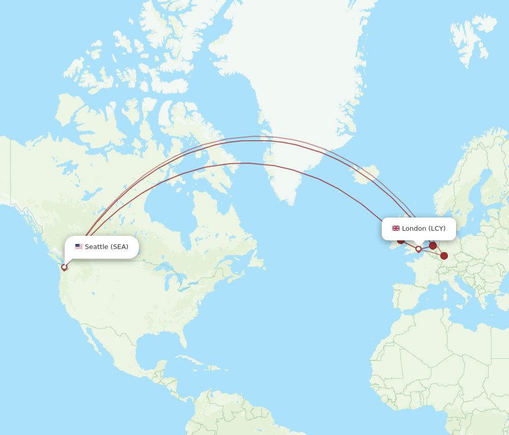 SEA to LCY flights and routes map
