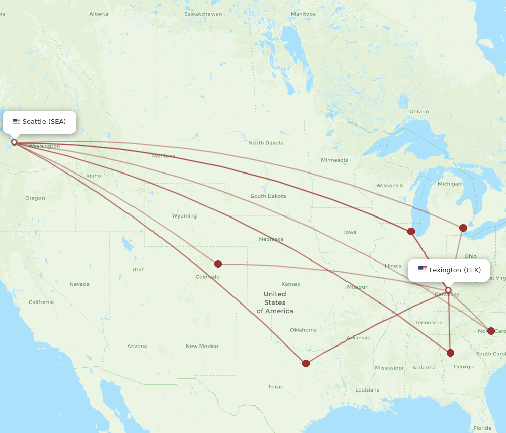 SEA to LEX flights and routes map