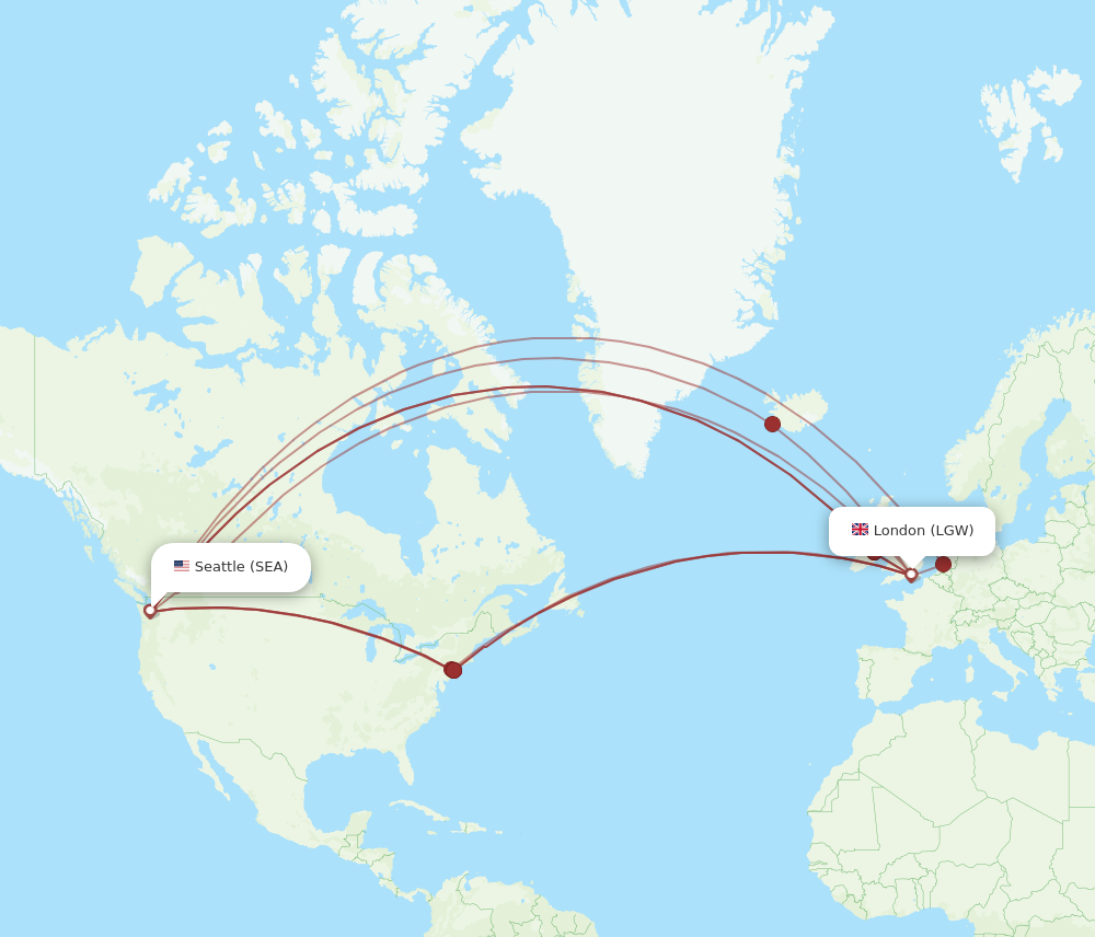 SEA to LGW flights and routes map