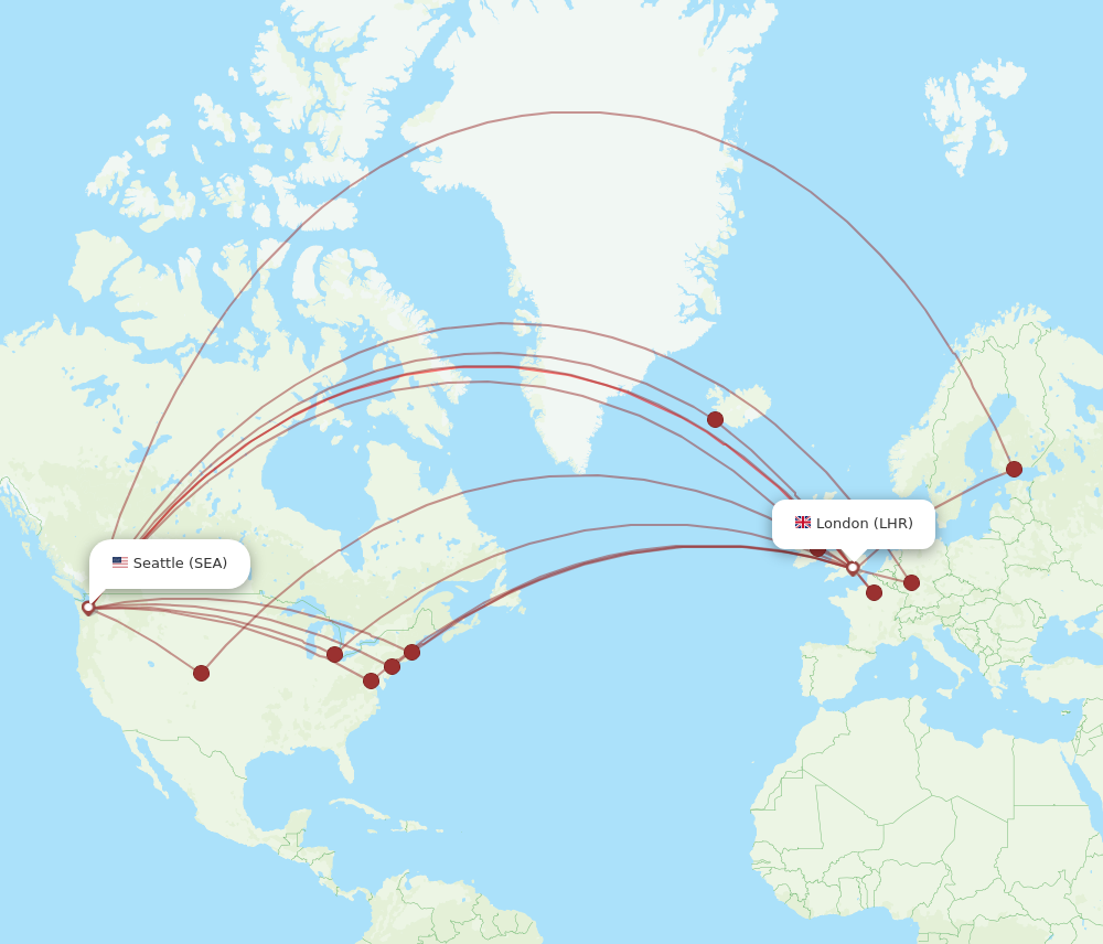SEA to LHR flights and routes map