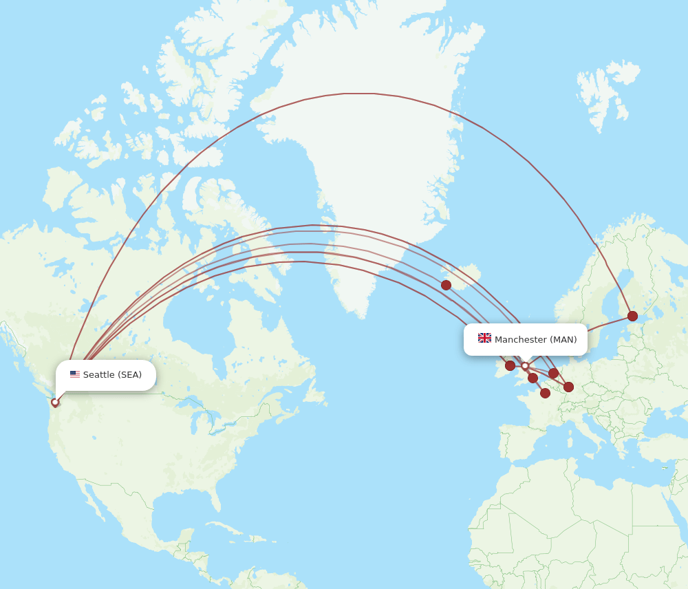 SEA to MAN flights and routes map