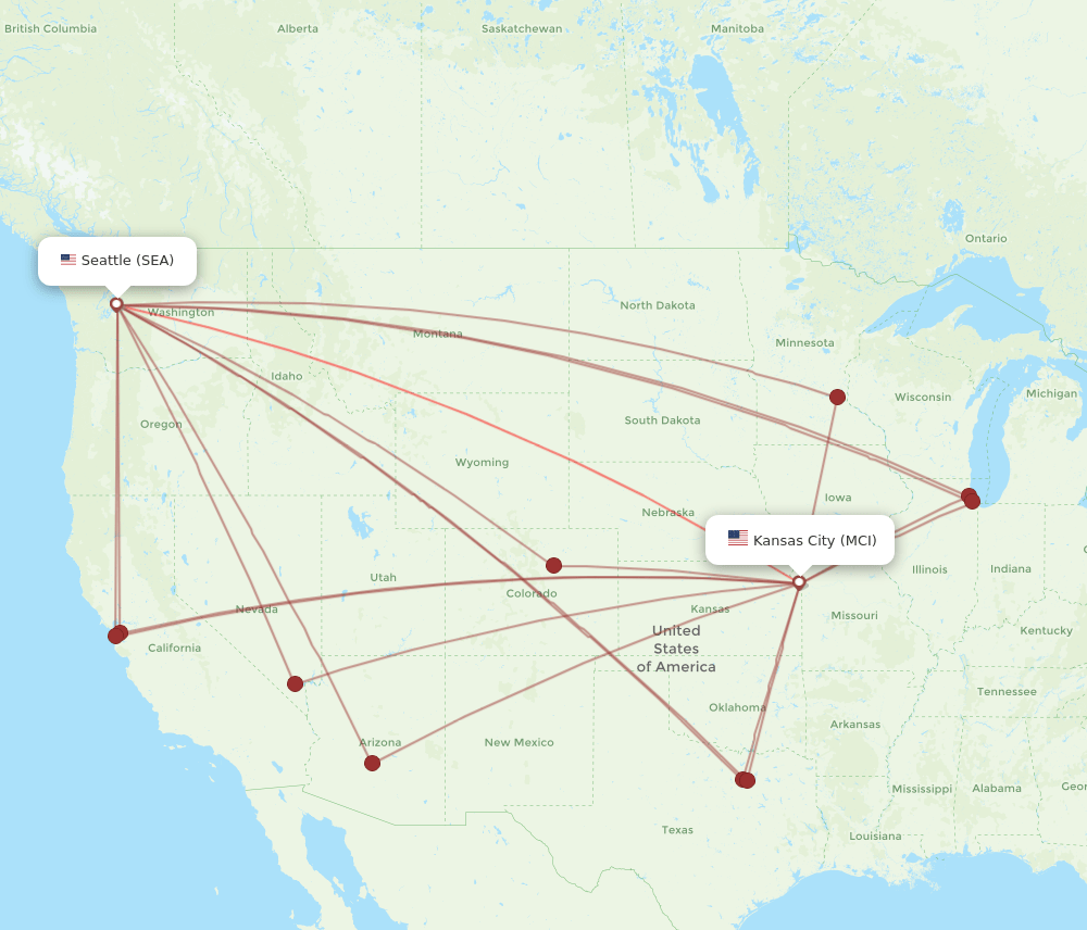 SEA-MCI flight routes