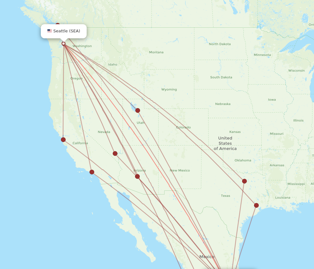 SEA to MEX flights and routes map
