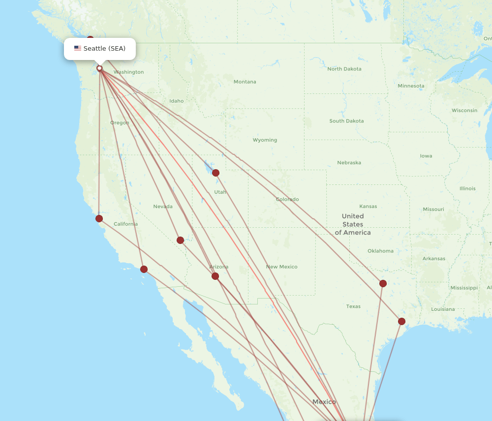 SEA to MEX flights and routes map