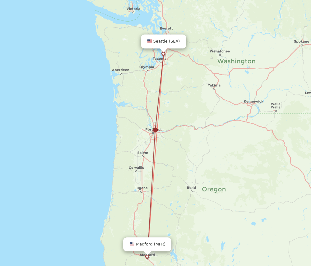 SEA to MFR flights and routes map