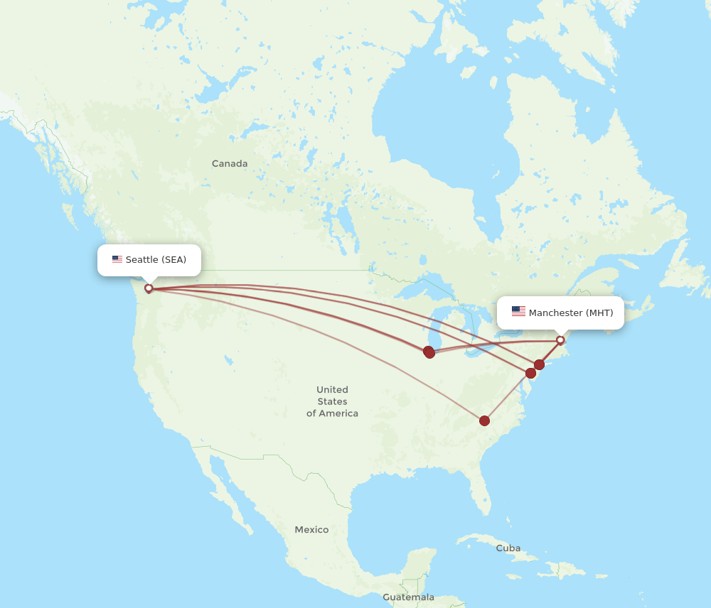 SEA to MHT flights and routes map
