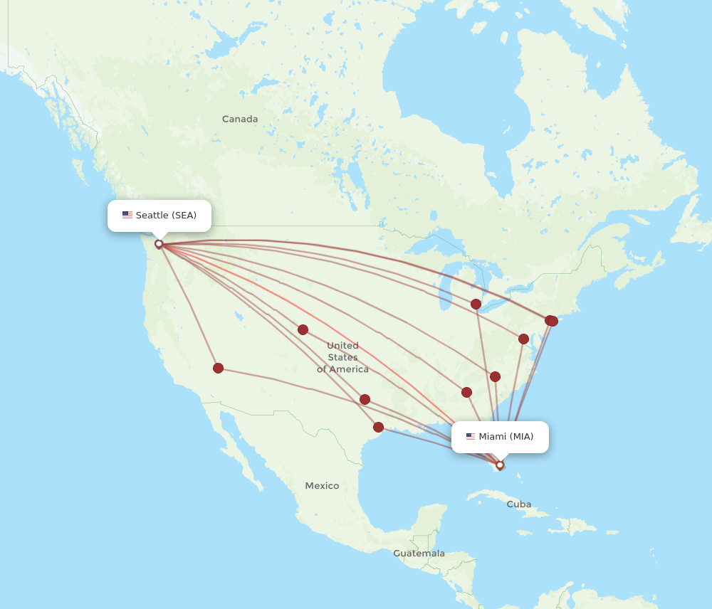 SEA to MIA flights and routes map