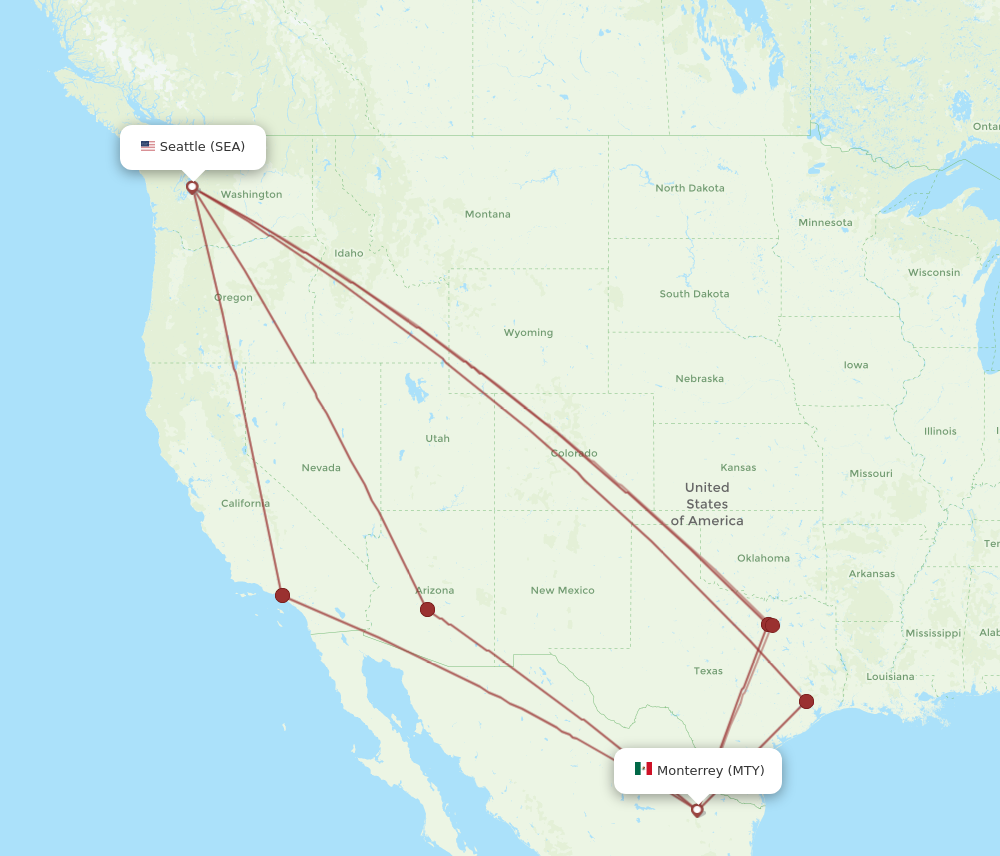 SEA to MTY flights and routes map