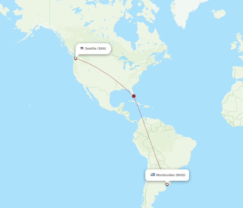 Seattle - Montevideo route map and flight paths