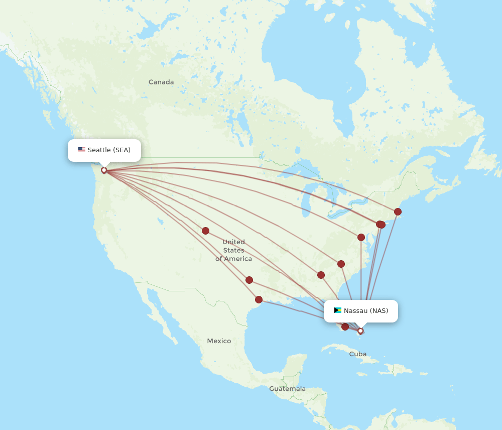 SEA to NAS flights and routes map