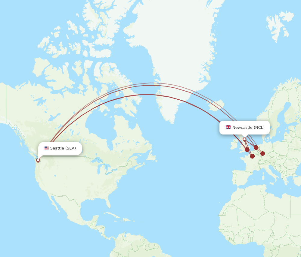 SEA to NCL flights and routes map