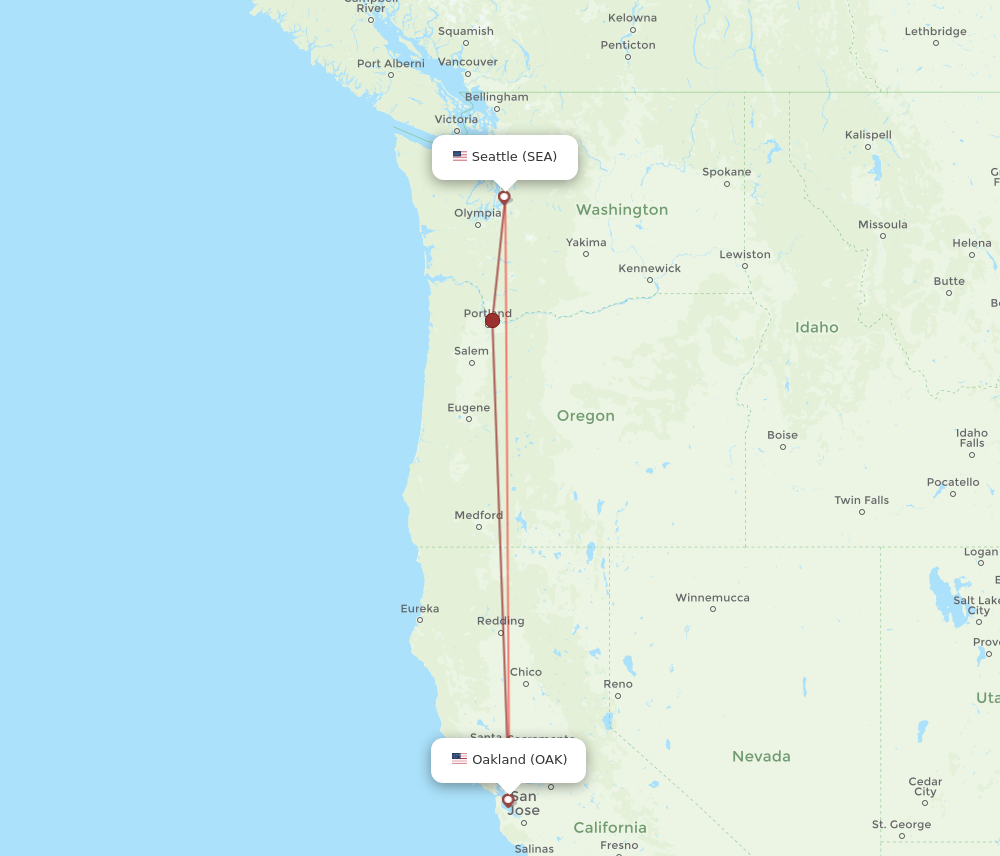 SEA to OAK flights and routes map