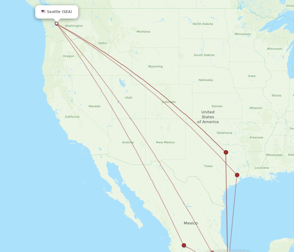 SEA to OAX flights and routes map