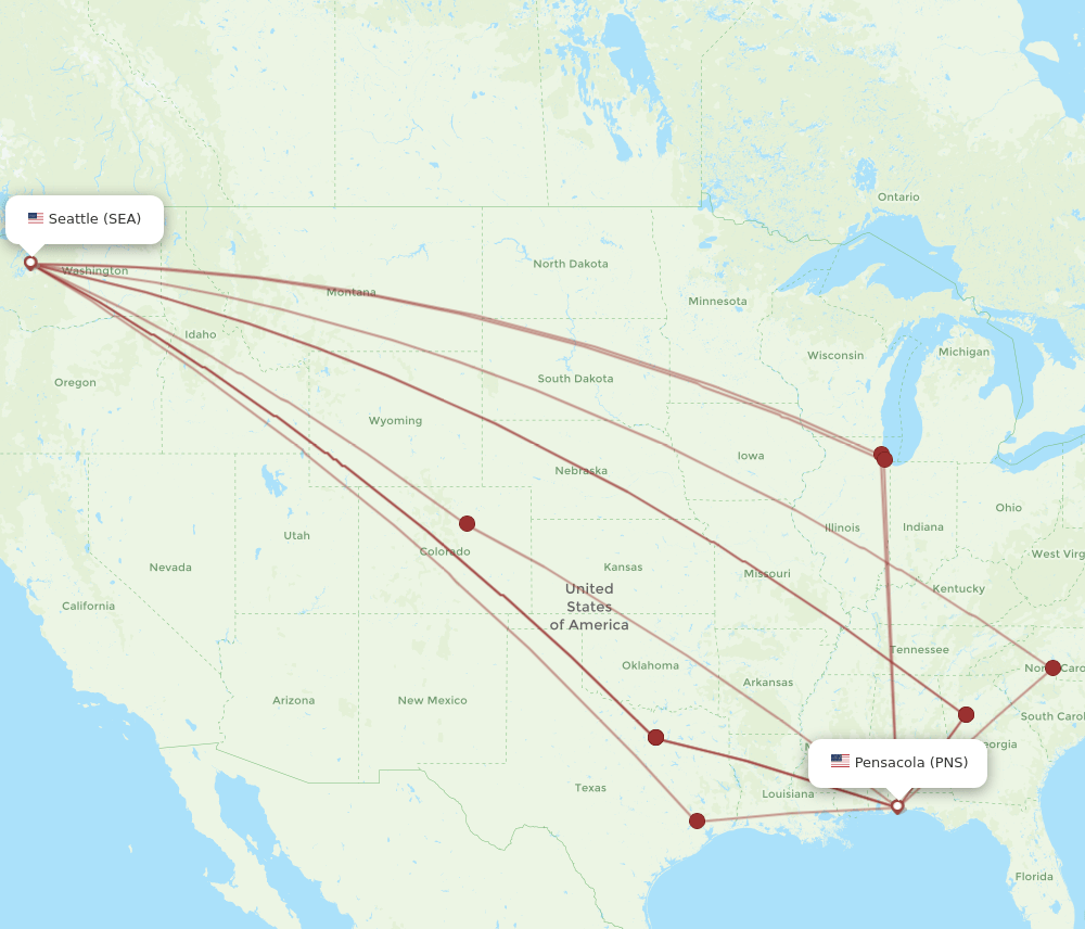 SEA to PNS flights and routes map