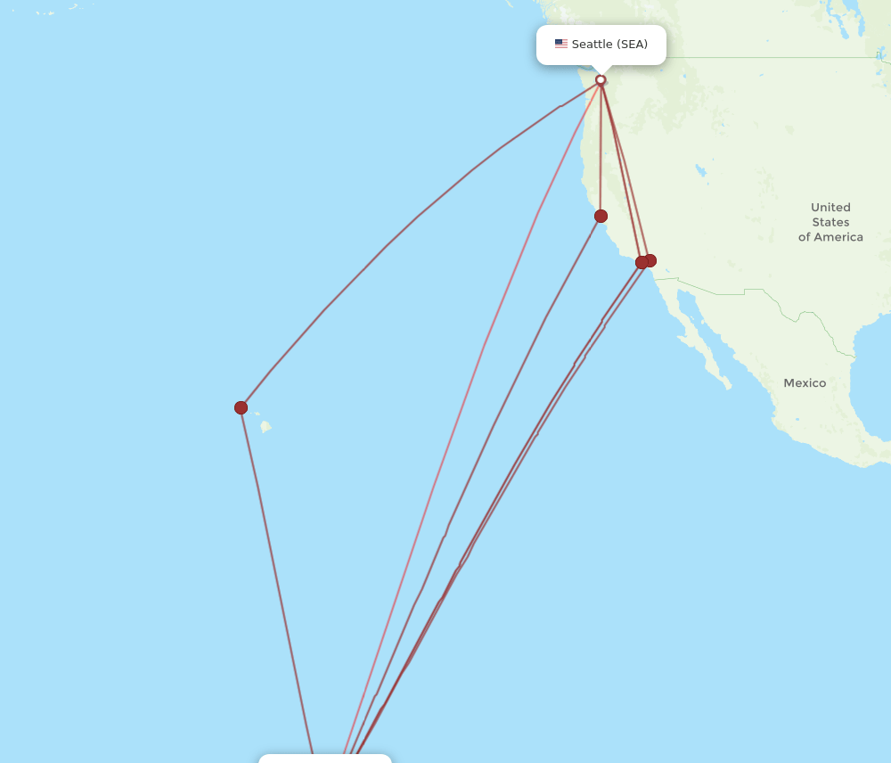 SEA to PPT flights and routes map