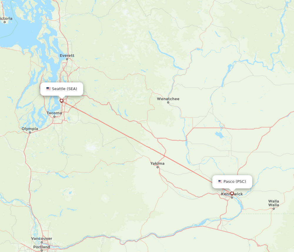 Seattle - Pasco route map and flight paths
