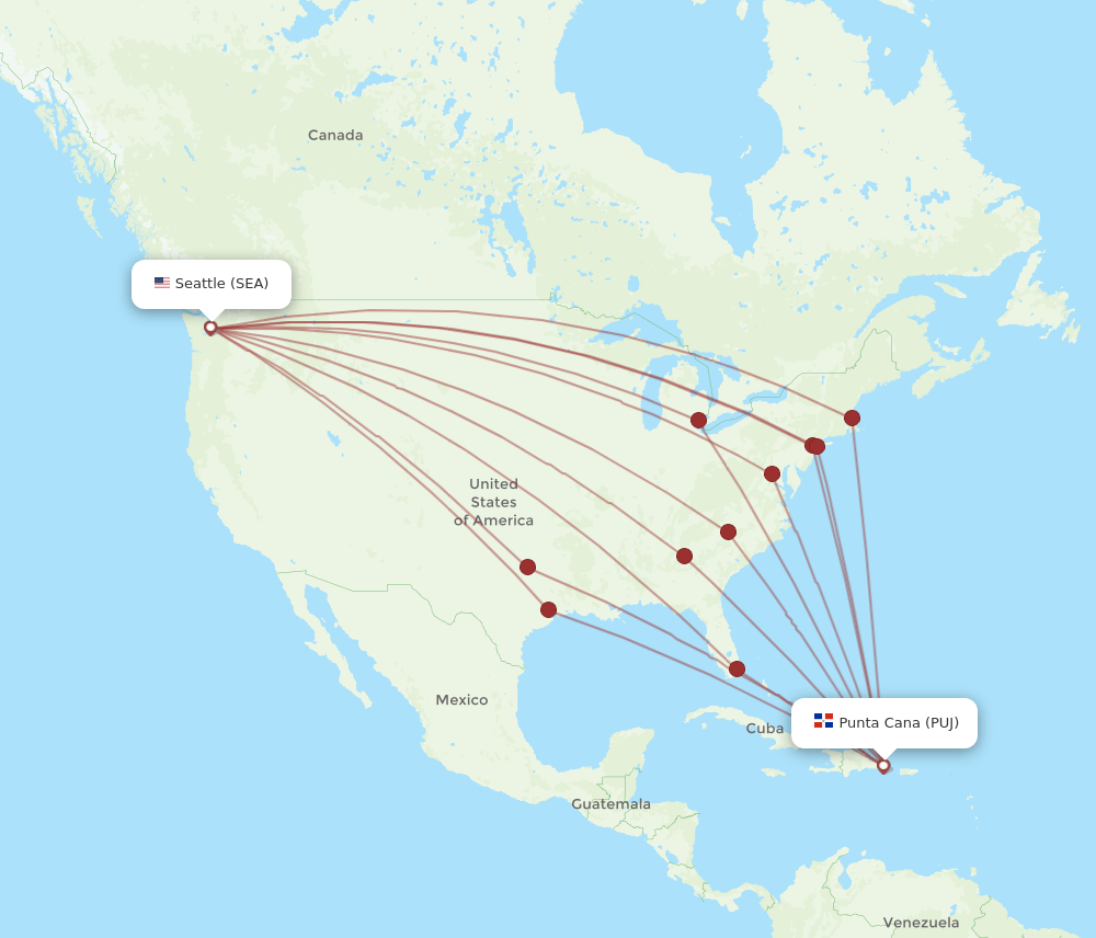 SEA-PUJ flight routes