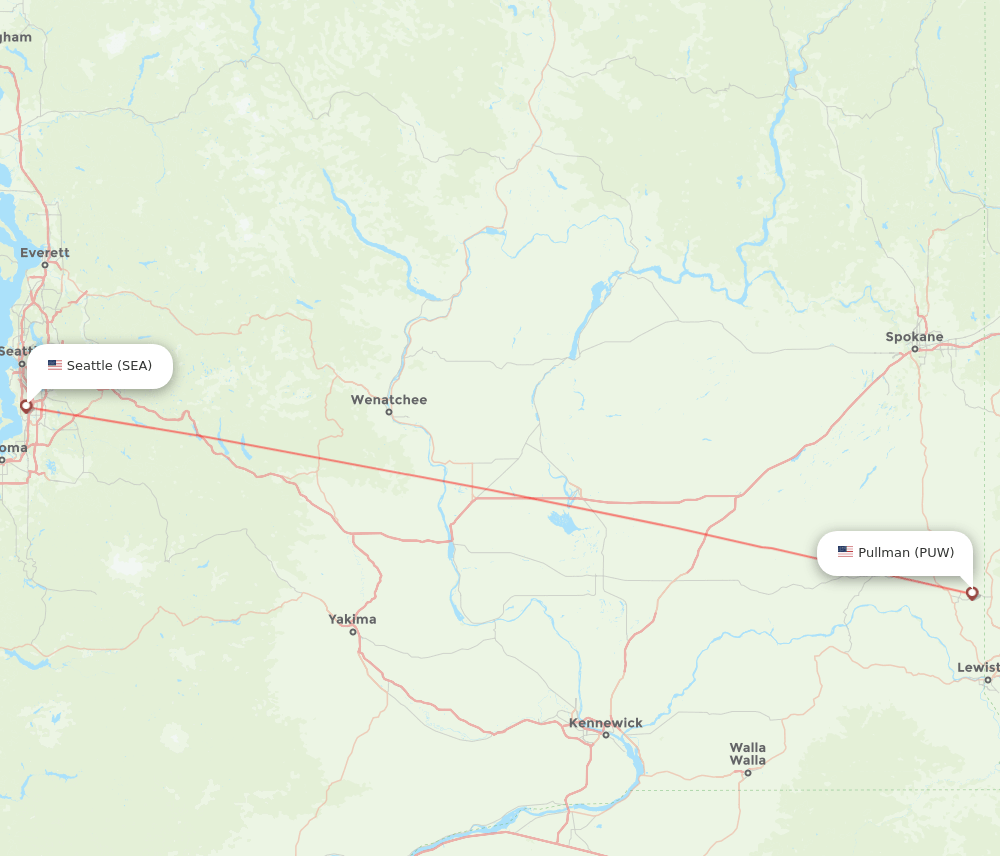 Seattle - Pullman route map and flight paths