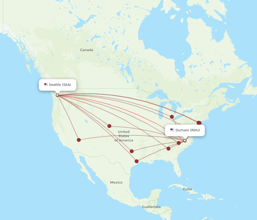 SEA to RDU flights and routes map