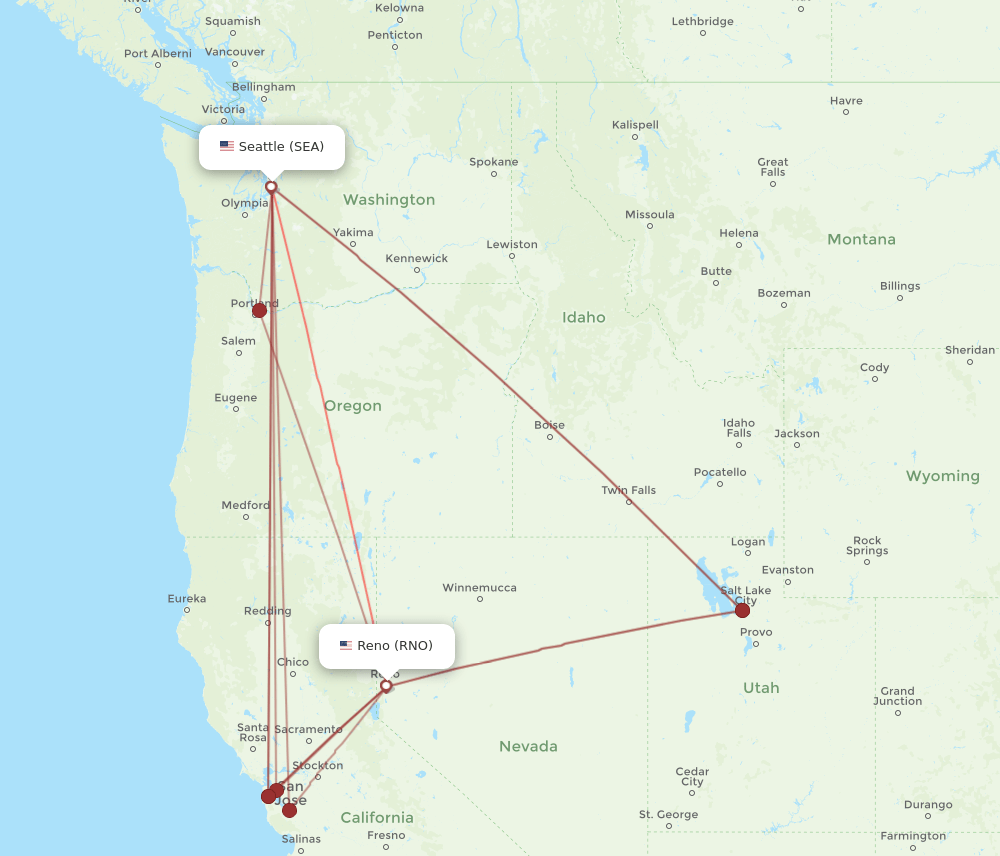 SEA to RNO flights and routes map