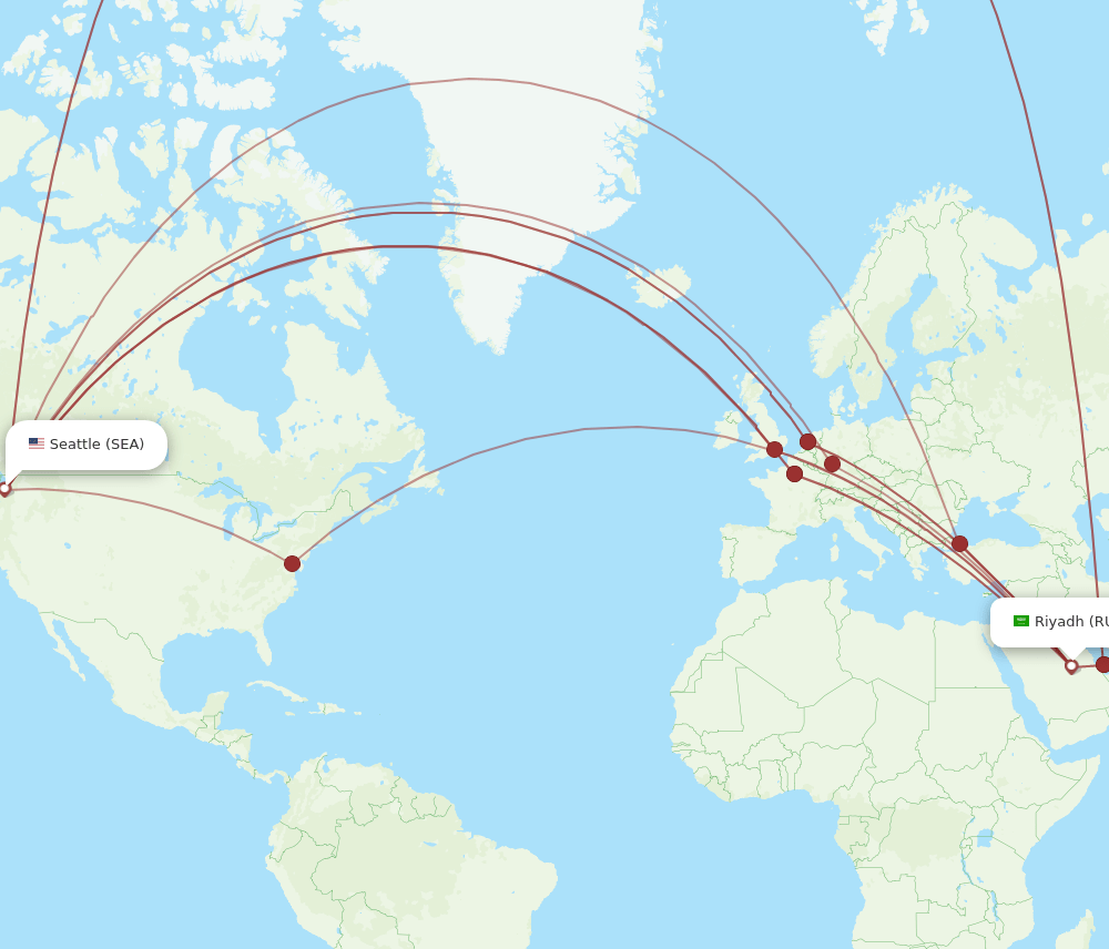 SEA-RUH flight routes