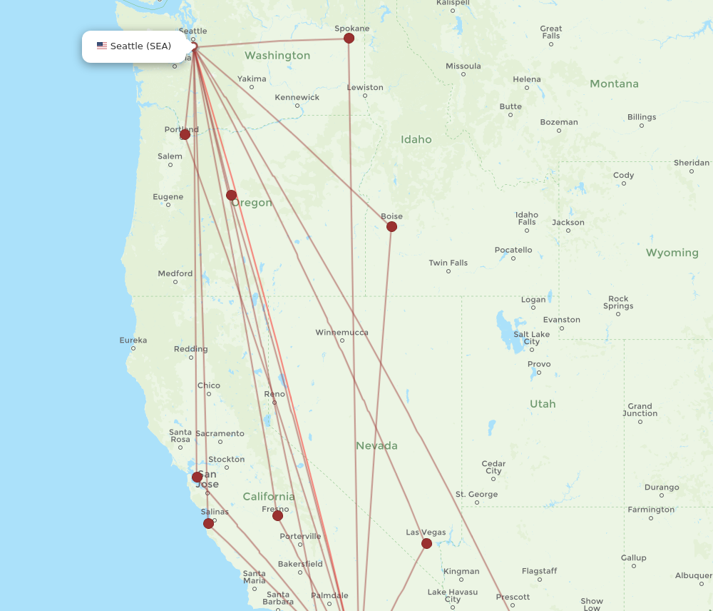 Seattle - San Diego route map and flight paths